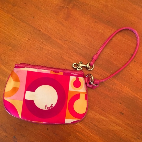 Coach Pink Sateen Scarf Print Wristlet - Picture 6 of 7